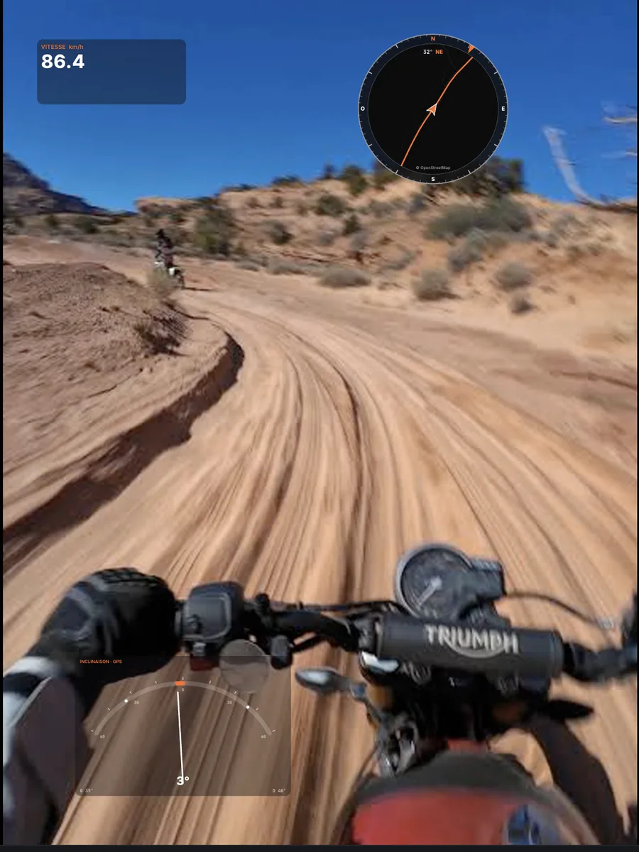 Vidéo verticale moto avec inclinaison et carte